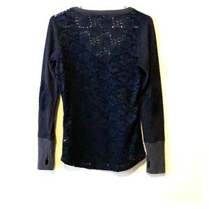 Long sleeve navy lace back elbow patch shirt